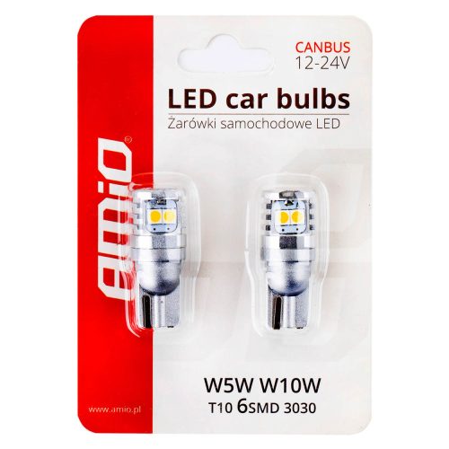 LED CANBUS 3030 6SMD T10 W5W W10W jégfehér 12V/24V