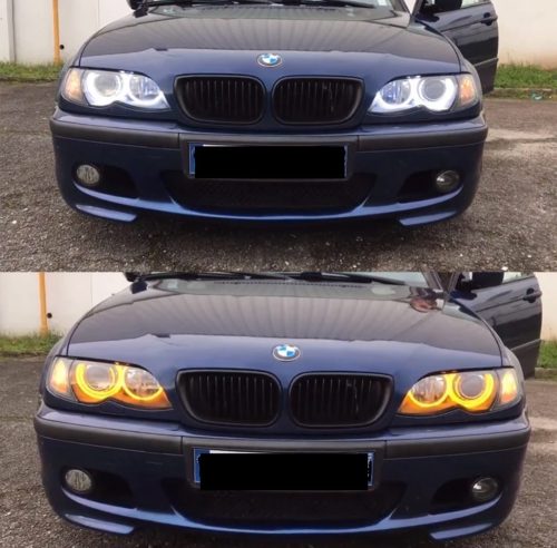 BMW E36 / E39 / E38 / E46 (Xenon) – SMD LED Angel Eyes szett, Opál búrás, Fehér + Sárga (Index funkcióval)